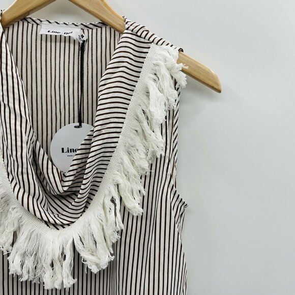 Line & Dot Womens Size Medium Sleeveless Striped Tasseled Cowl Neck Blouse 1318 - Picture 2 of 6